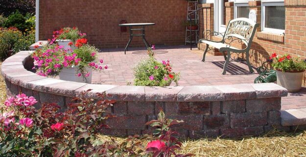 Freestanding wall with patio